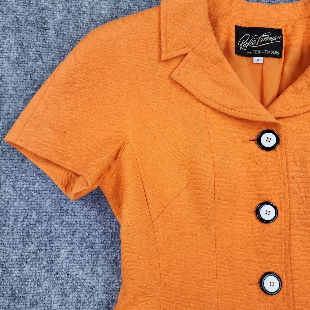 Vintage Teri Jon Rickie Freeman Blazer Womens 4 Orange Floral Inlay Short Sleeve - Picture 9 of 16